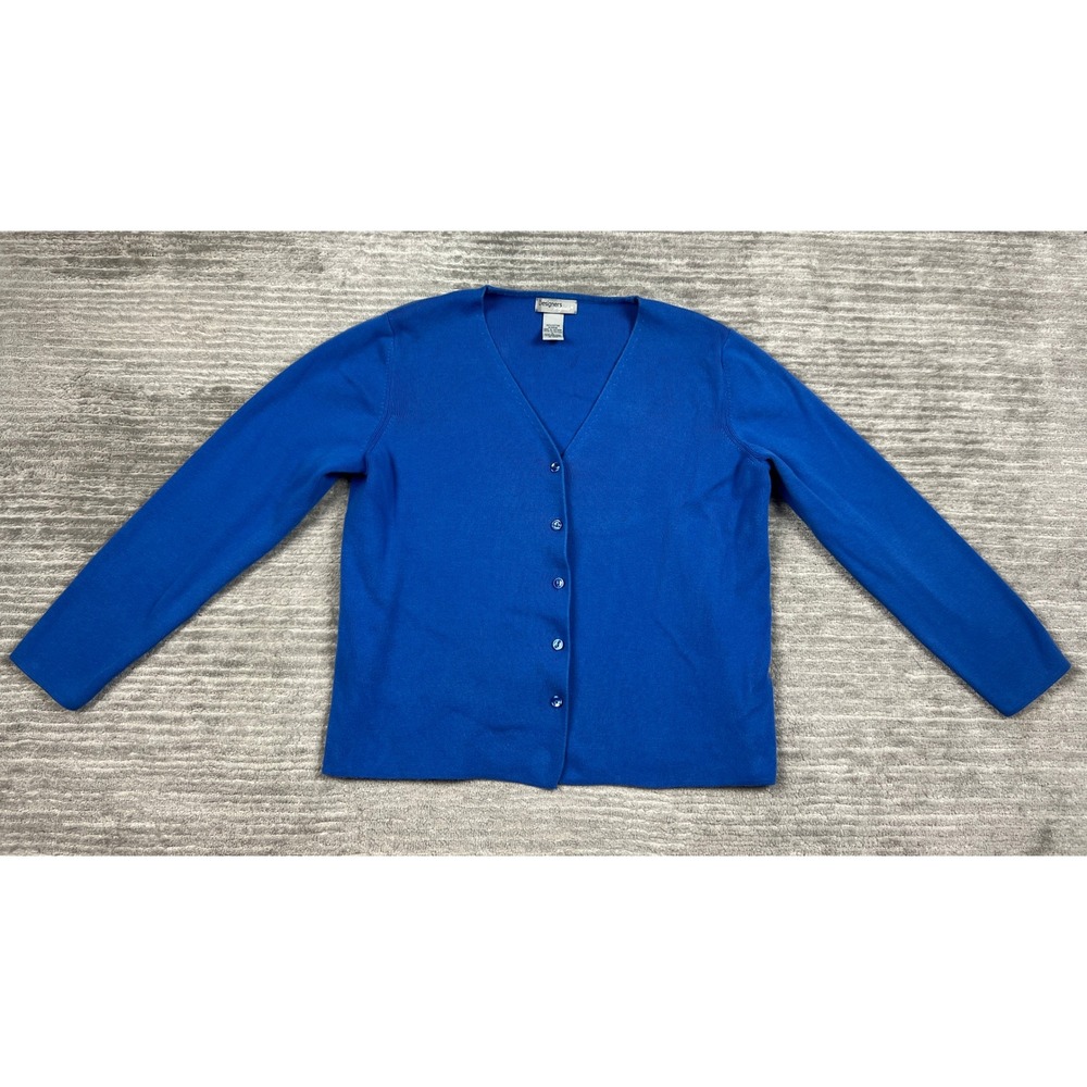 Designers Originals Cardigan Womens L Blue V-Neck Button Front Cotton Ribbed